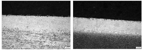 图16-38 成品调质后方颈处脱碳层 图16-39 半成品调质前方颈处脱碳层