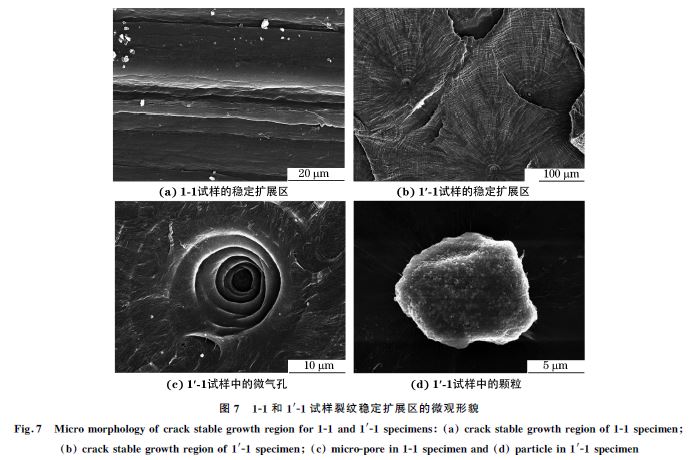 图７ １Ｇ１和１′Ｇ１试样裂纹稳定扩展区的微观形貌