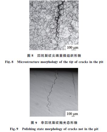 图８ 凹坑裂纹尖端显微组织形貌
